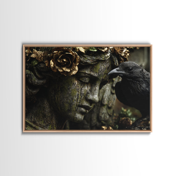 The Weeping Cemetery Angel, Ornate Symbolist Art, Landscape Wall Art, Gothic Horror Wall Art, Framed Canvas Print, Halloween Wall Art