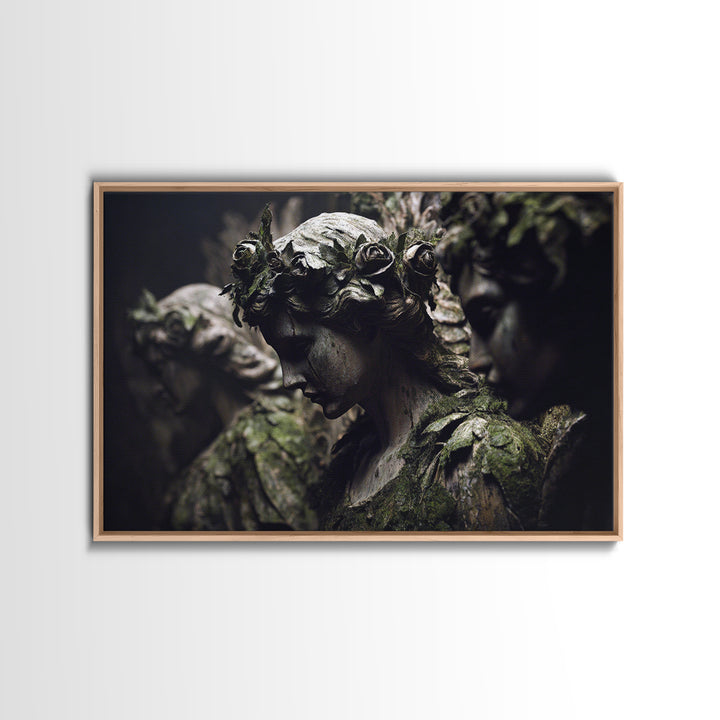 The Weeping Cemetery Angel, Dark Symbolist Art, Landscape Wall Art, Macabre Wall Art, Framed Canvas Print, Halloween Wall Art