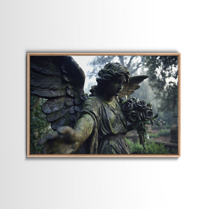 The Weeping Cemetery Angel, Symbolist Etching Art, Landscape Wall Art, Dark Fantasy Wall Art, Canvas Print, Halloween Wall Art