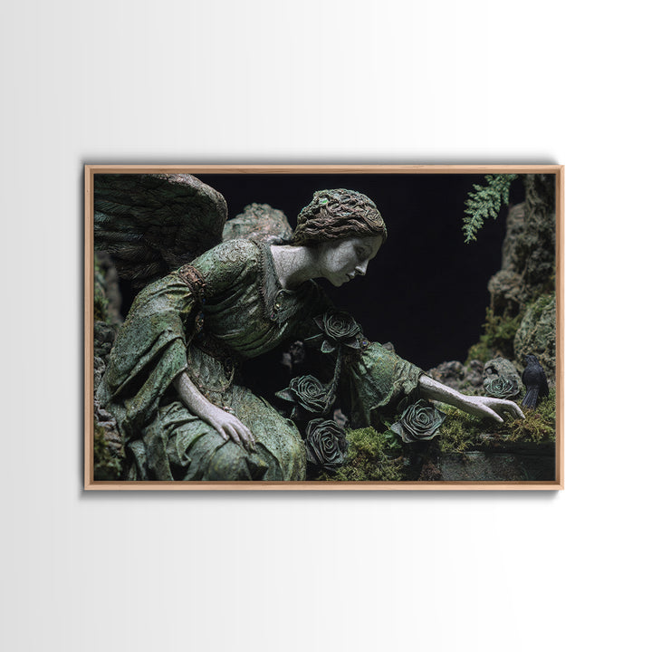 The Weeping Cemetery Angel, Stained Glass Gothic Art, Landscape Wall Art, Dark Fantasy Wall Art, Framed Canvas Print, Halloween Wall Art