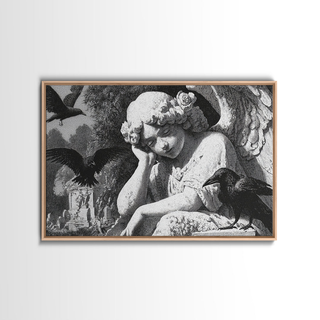 The Weeping Cemetery Angel, Victorian Macabre Art, Landscape Wall Art, Dark Fantasy Wall Art, Framed Canvas Print, Halloween Wall Art