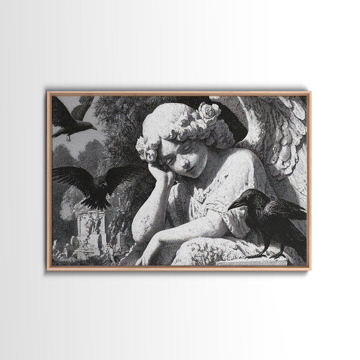 The Weeping Cemetery Angel, Victorian Macabre Art, Landscape Wall Art, Dark Fantasy Wall Art, Framed Canvas Print, Halloween Wall Art