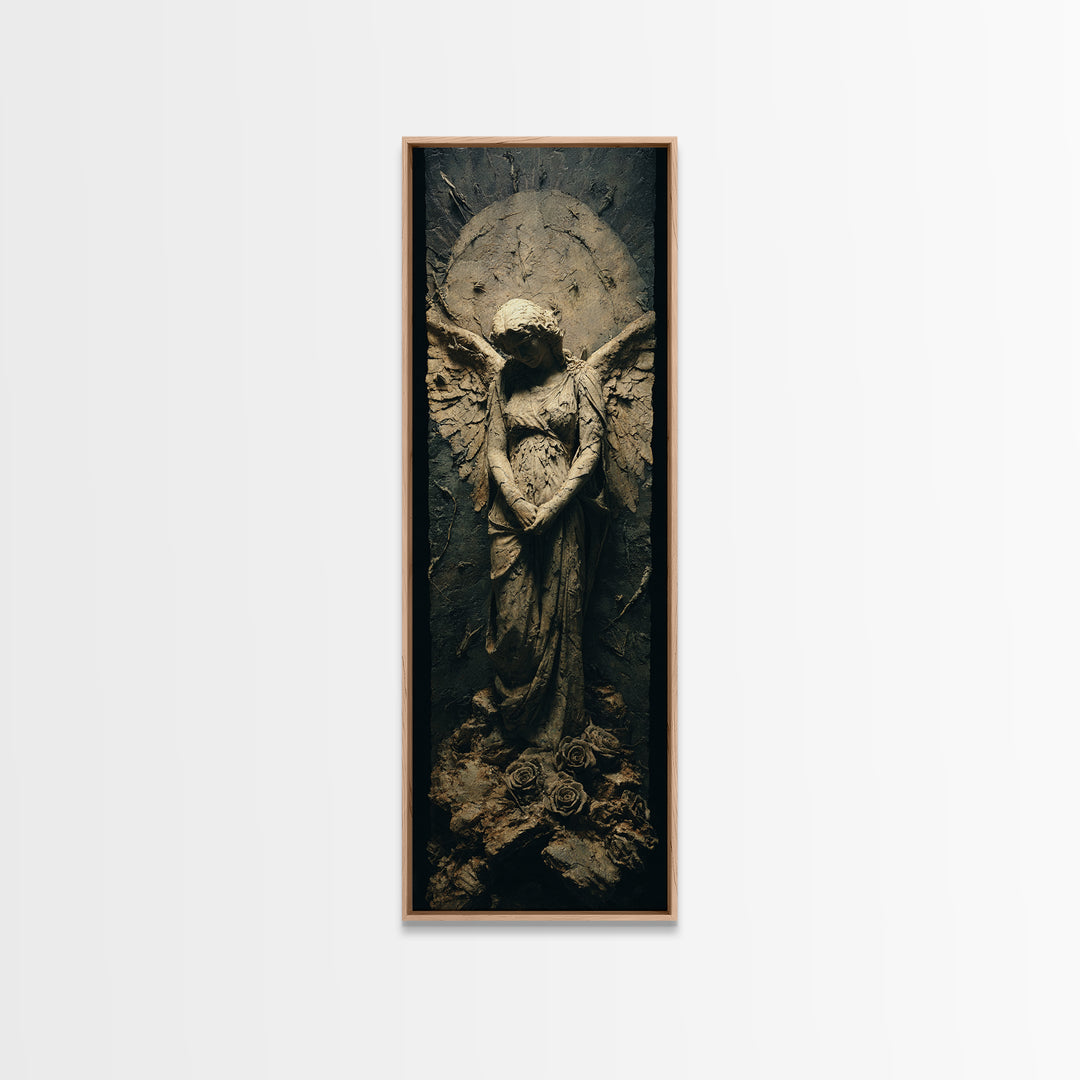The Weeping Cemetery Angel, Surreal Apocalyptic Art, Tall Narrow Wall Art, Dark Halloween Decor, Framed Canvas Print