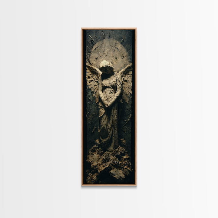 The Weeping Cemetery Angel, Surreal Apocalyptic Art, Tall Narrow Wall Art, Dark Halloween Decor, Framed Canvas Print