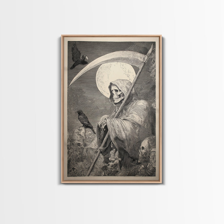 The Fog-Bound Reaper, Renaissance Engraving Art, Vertical Wall Art, Gothic Horror Wall Art, Canvas Print, Halloween Wall Art