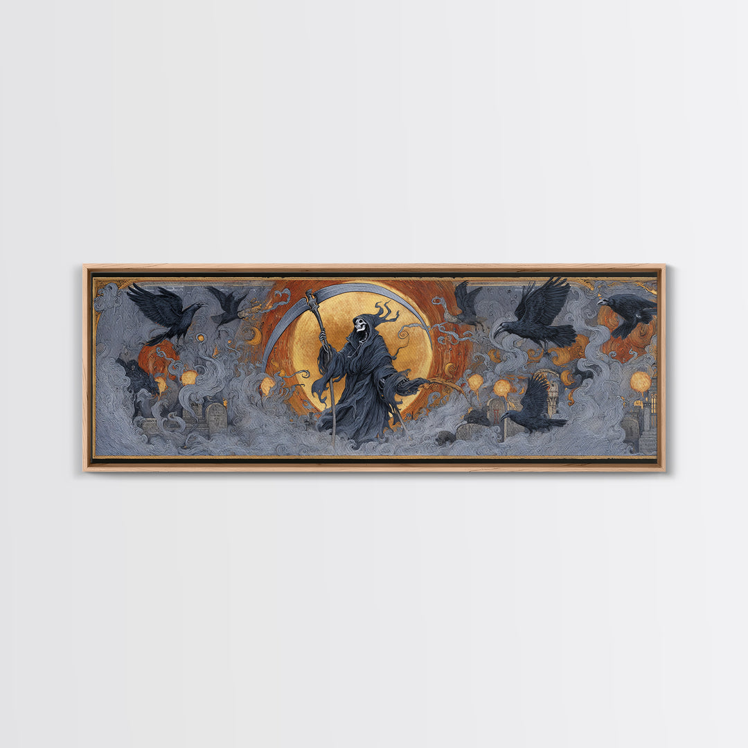 The Fog-Bound Reaper, Visionary Gothic Art, Extra Wide Wall Art, Dark Fantasy Wall Art, Framed Canvas Print, Halloween Wall Art