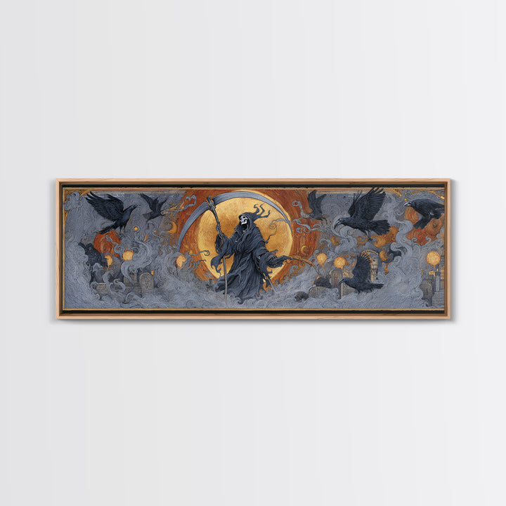 The Fog-Bound Reaper, Visionary Gothic Art, Extra Wide Wall Art, Dark Fantasy Wall Art, Framed Canvas Print, Halloween Wall Art