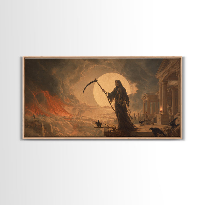 The Fog-Bound Reaper, Apocalyptic Romantic Art, Wide Panoramic Art, Macabre Wall Art, Canvas Print, Halloween Wall Art, Halloween Decor