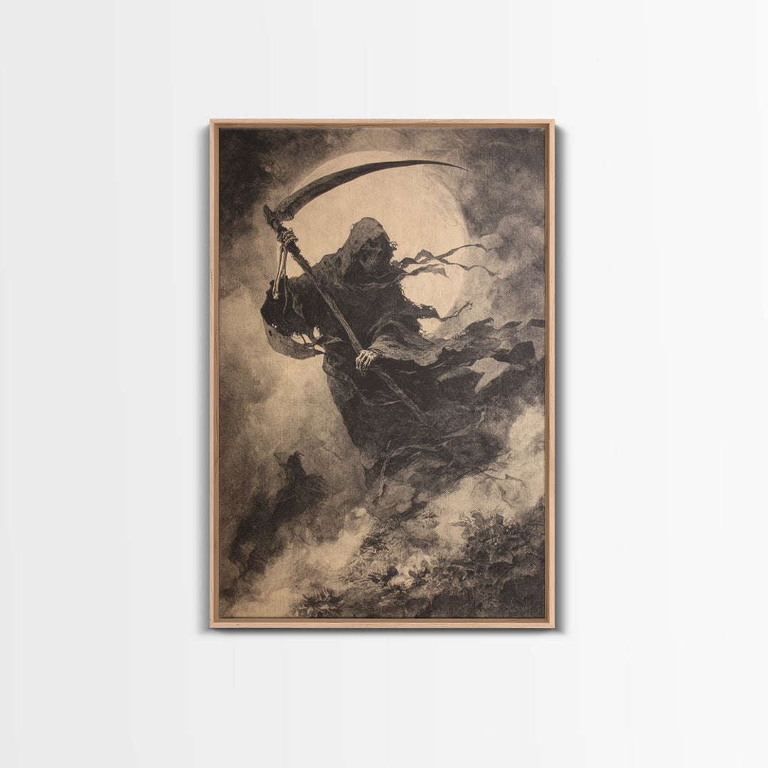 The Fog-Bound Reaper, Symbolist Dream Art, Vertical Wall Art, Dark Fantasy Wall Art, Canvas Print, Halloween Wall Art