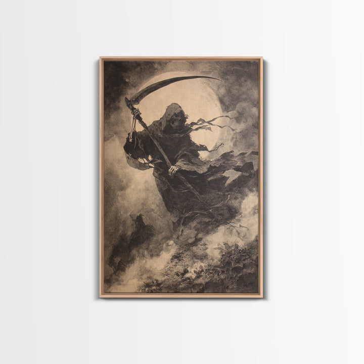 The Fog-Bound Reaper, Symbolist Dream Art, Vertical Wall Art, Dark Fantasy Wall Art, Canvas Print, Halloween Wall Art