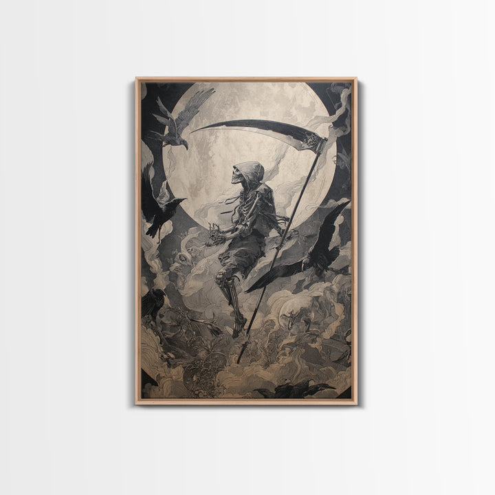 The Fog-Bound Reaper, Ornate Symbolist Art, Vertical Wall Art, Gothic Horror Wall Art, Canvas Print, Halloween Wall Art