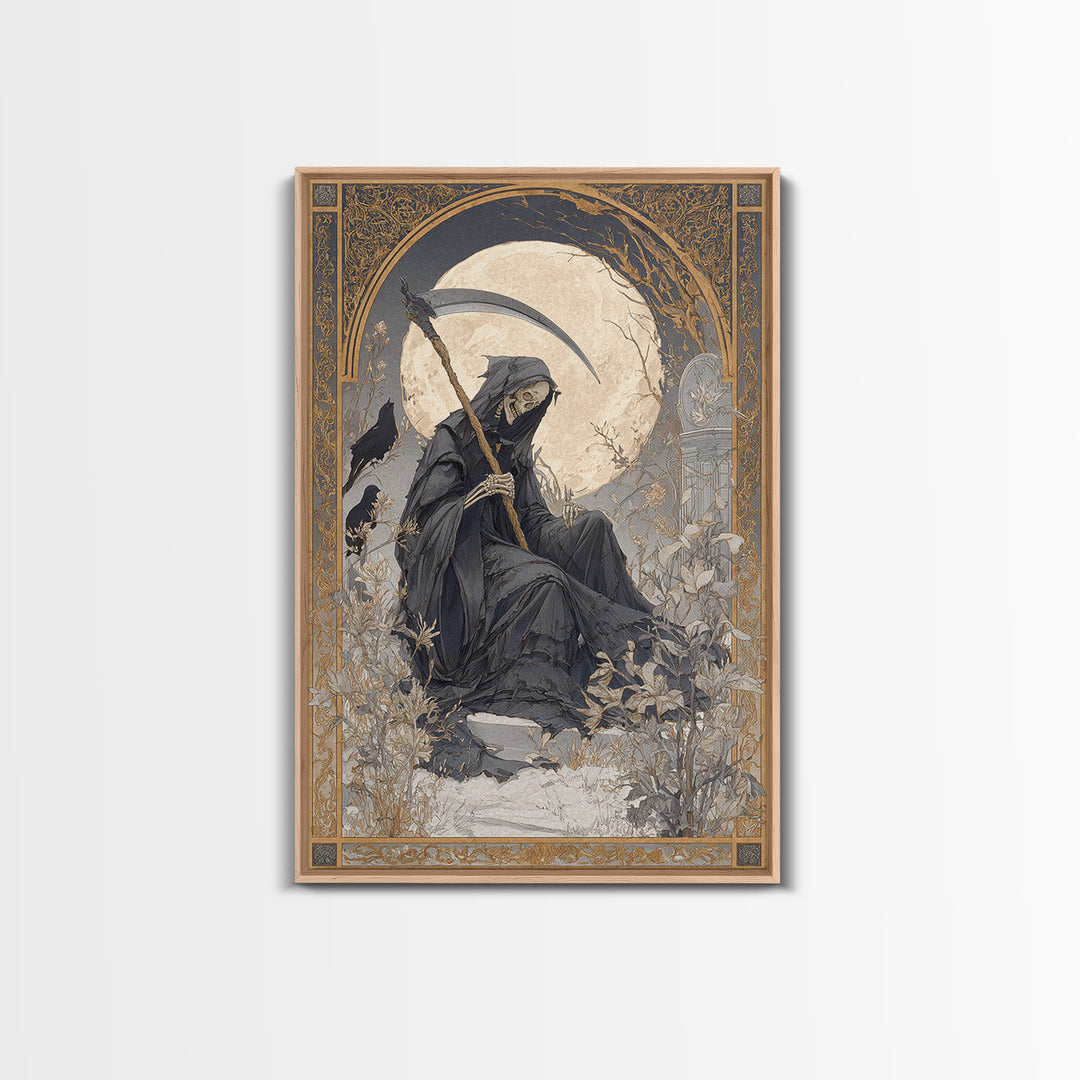 The Fog-Bound Reaper, Symbolist Death Art, Vertical Wall Art, Dark Halloween Decor, Canvas Print, Halloween Wall Art