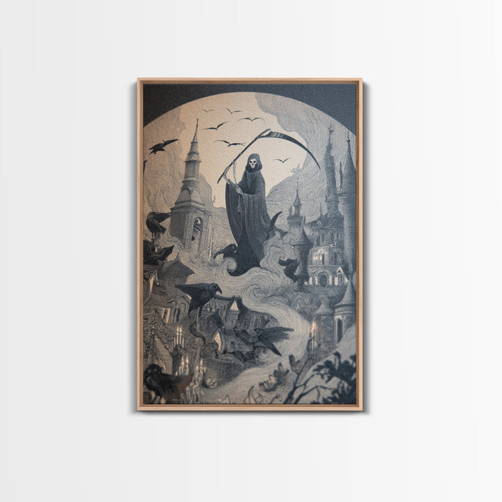 The Fog-Bound Reaper, Victorian Macabre Art, Vertical Wall Art, Dark Halloween Decor, Canvas Print, Halloween Wall Art, Dark Fantasy Art