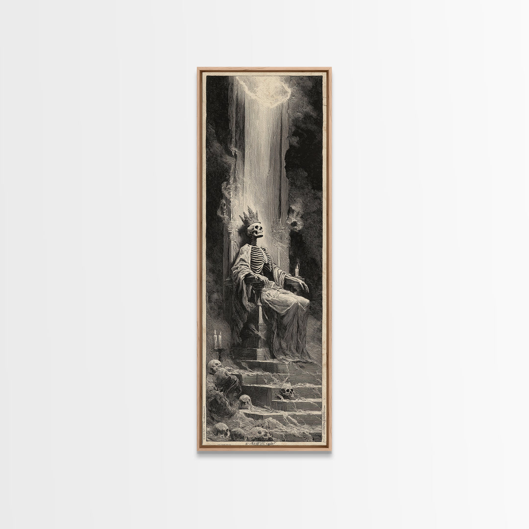 The Bone Queen, Gothic Engraving Art, Tall Narrow Wall Art, Dark Fantasy Wall Art, Framed Canvas Print, Halloween Wall Art