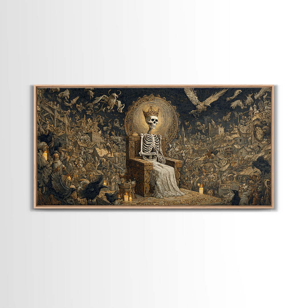 The Bone Queen, Northern Renaissance Horror, Wide Panoramic Art, Gothic Horror Wall Art, Framed Canvas Print, Halloween Wall Art