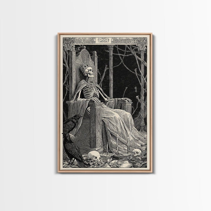 The Bone Queen, Renaissance Engraving Art, Vertical Wall Art, Macabre Wall Art, Canvas Print, Halloween Wall Art, Halloween Decor