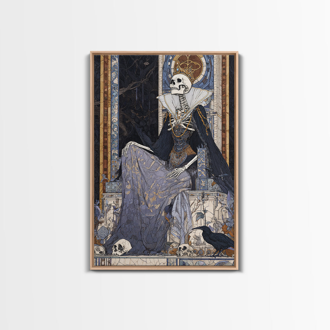 The Bone Queen, Stained Glass Gothic Art, Vertical Wall Art, Macabre Wall Art, Canvas Print, Halloween Wall Art, Statement Wall Art