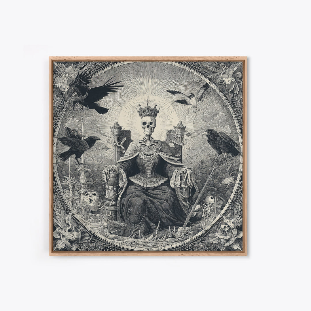 The Bone Queen, Macabre Folk Print Art, Square Wall Art, Dark Halloween Decor, Framed Canvas Print, Halloween Wall Art