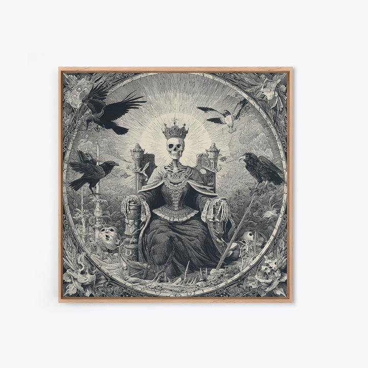 The Bone Queen, Macabre Folk Print Art, Square Wall Art, Dark Halloween Decor, Framed Canvas Print, Halloween Wall Art
