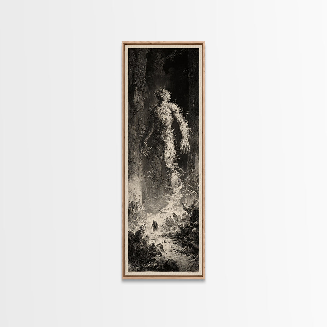 The Candlewax Man, Gothic Engraving Art, Tall Narrow Wall Art, Gothic Horror Wall Art, Framed Canvas Print, Halloween Wall Art