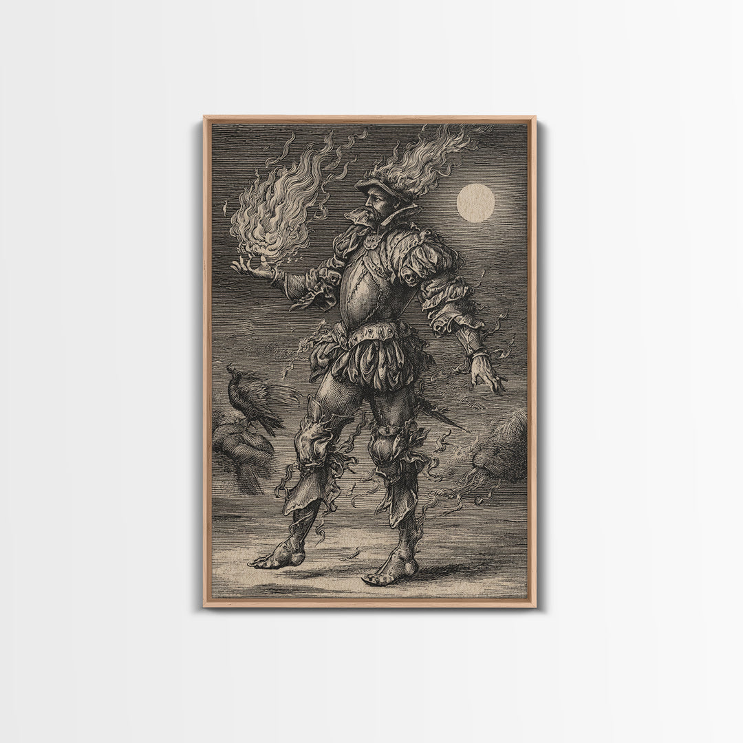 The Candlewax Man, Renaissance Engraving Art, Vertical Wall Art, Gothic Horror Wall Art, Framed Canvas Print, Halloween Wall Art