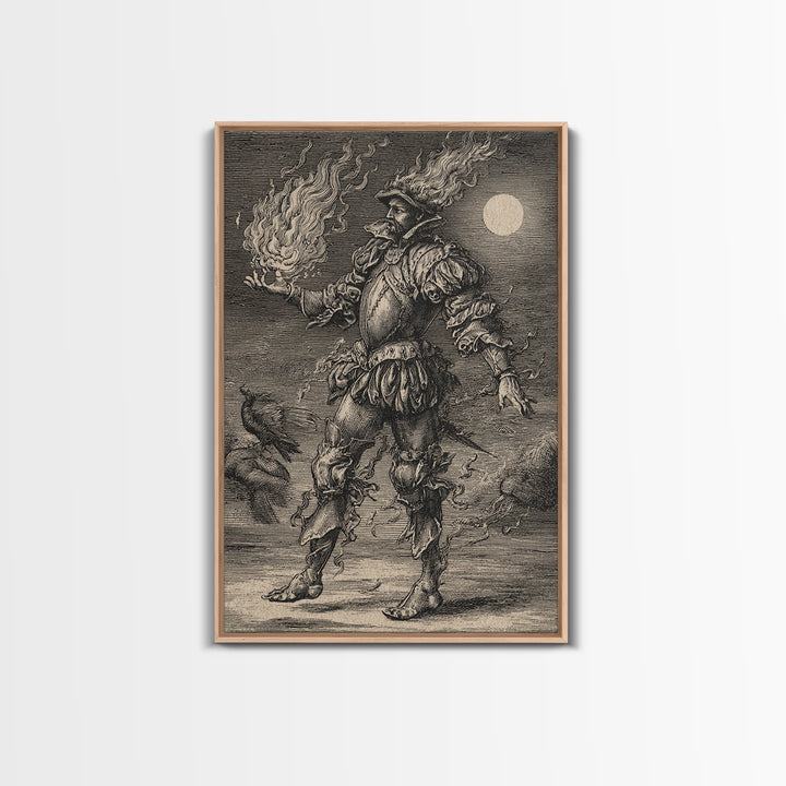 The Candlewax Man, Renaissance Engraving Art, Vertical Wall Art, Gothic Horror Wall Art, Framed Canvas Print, Halloween Wall Art