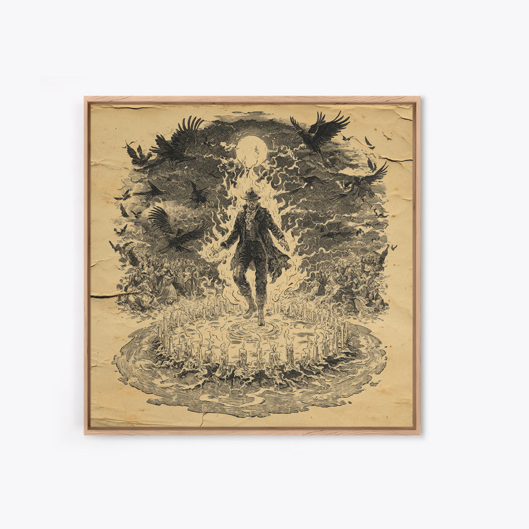 The Candlewax Man, Symbolist Etching Art, Square Wall Art, Dark Fantasy Wall Art, Framed Canvas Print, Halloween Wall Art