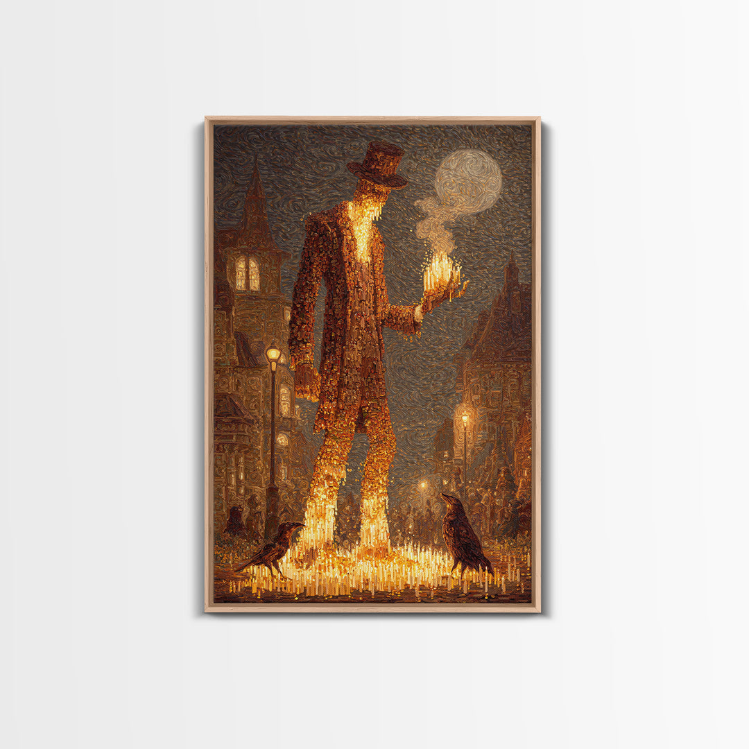 The Candlewax Man, Expressionist Gothic Art, Vertical Wall Art, Dark Halloween Decor, Framed Canvas Print, Halloween Wall Art