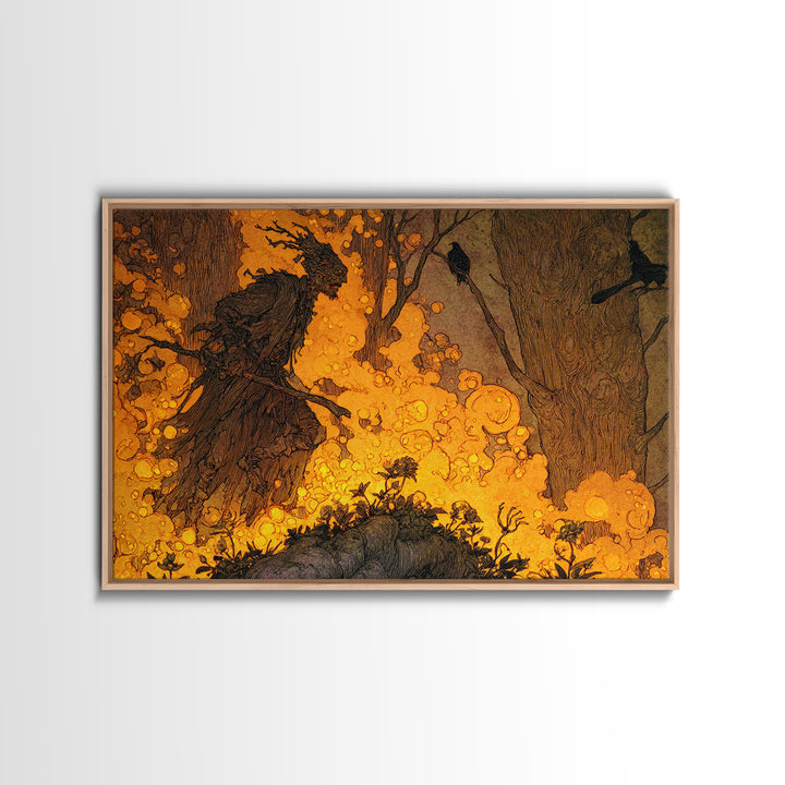 The Candlewax Man, Gothic Storybook Art, Landscape Wall Art, Dark Fantasy Wall Art, Framed Canvas Print, Halloween Wall Art