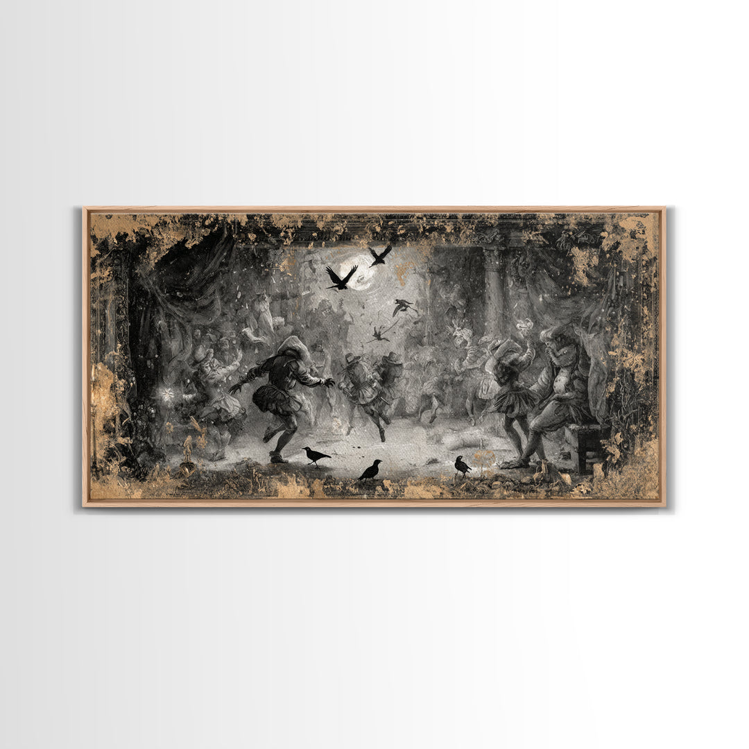 The Mirror Spirit, Northern Renaissance Horror, Wide Panoramic Art, Dark Halloween Decor, Canvas Print, Halloween Wall Art