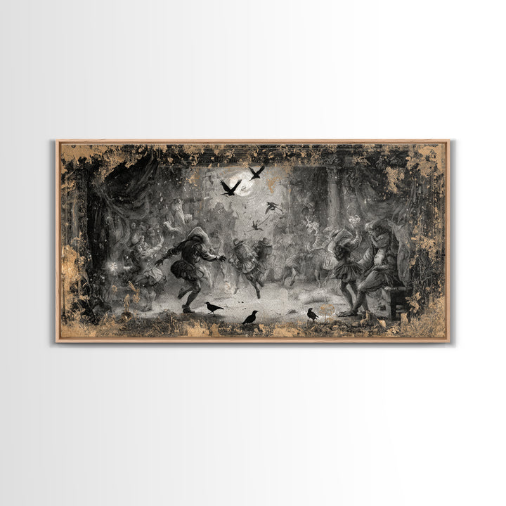 The Mirror Spirit, Northern Renaissance Horror, Wide Panoramic Art, Dark Halloween Decor, Canvas Print, Halloween Wall Art