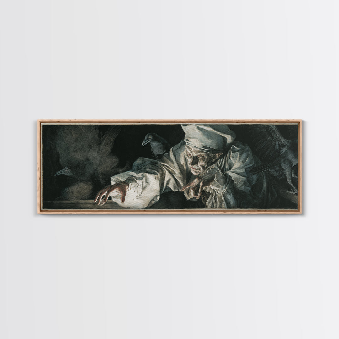 The Mirror Spirit, Dark Renaissance Art, Extra Wide Wall Art, Gothic Horror Wall Art, Framed Canvas Print, Halloween Wall Art