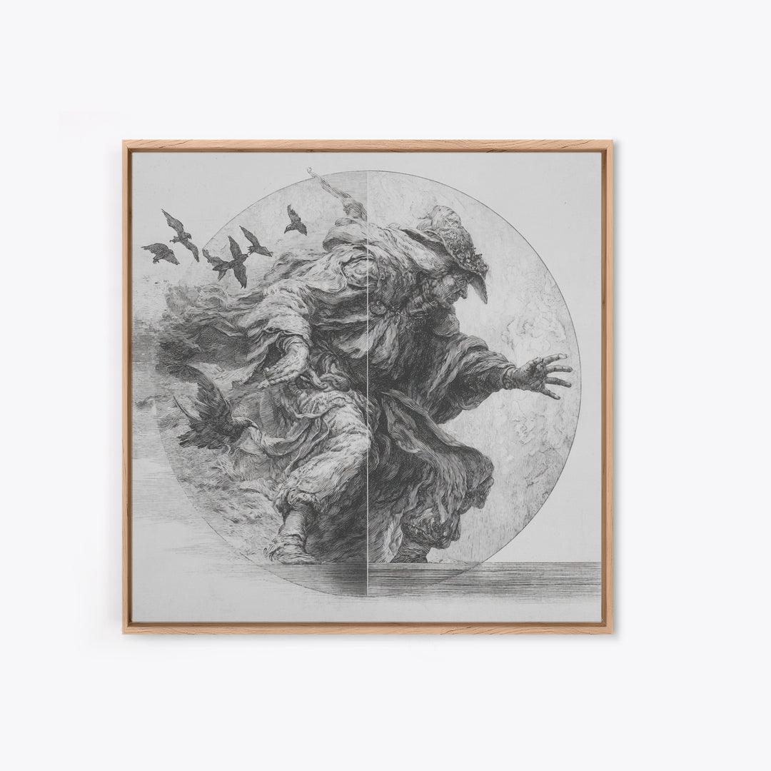 The Mirror Spirit, Renaissance Engraving Art, Square Wall Art, Macabre Wall Art, Canvas Print, Halloween Wall Art, Dark Fantasy Art