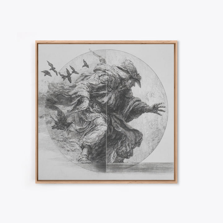 The Mirror Spirit, Renaissance Engraving Art, Square Wall Art, Macabre Wall Art, Canvas Print, Halloween Wall Art, Dark Fantasy Art