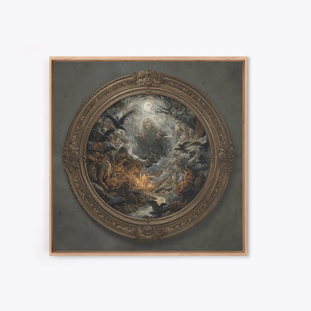 The Mirror Spirit, Baroque Witchcraft Art, Square Wall Art, Dark Fantasy Wall Art, Framed Canvas Print, Halloween Wall Art