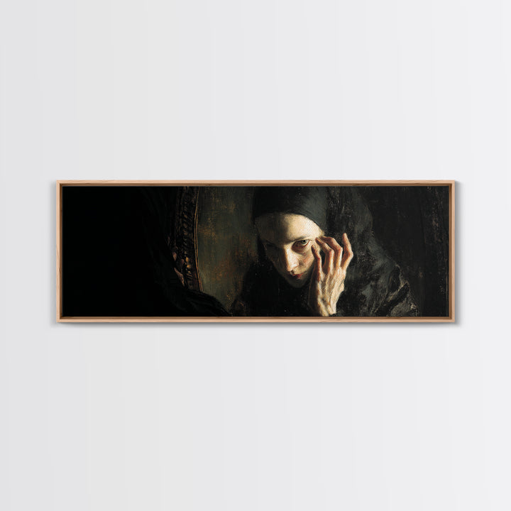 The Mirror Spirit, Dark Romantic Horror Art, Extra Wide Wall Art, Dark Fantasy Wall Art, Canvas Print, Halloween Wall Art