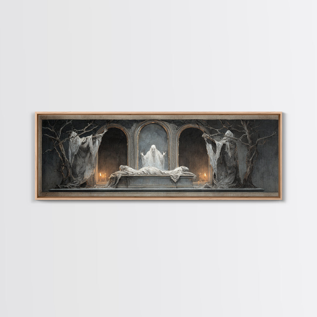 The Mirror Spirit, Gothic Nightmare Art, Extra Wide Wall Art, Dark Fantasy Wall Art, Canvas Print, Halloween Wall Art, Halloween Decor