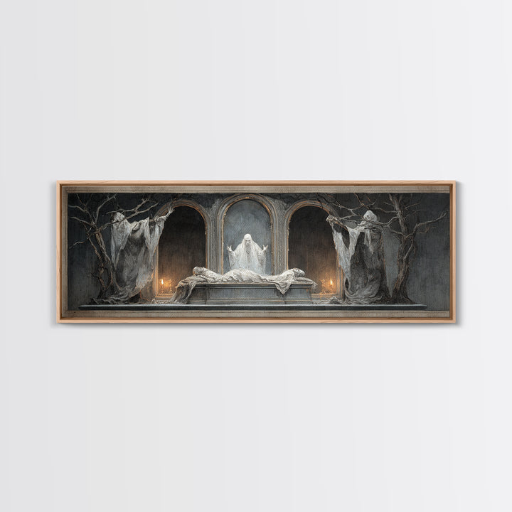 The Mirror Spirit, Gothic Nightmare Art, Extra Wide Wall Art, Dark Fantasy Wall Art, Canvas Print, Halloween Wall Art, Halloween Decor