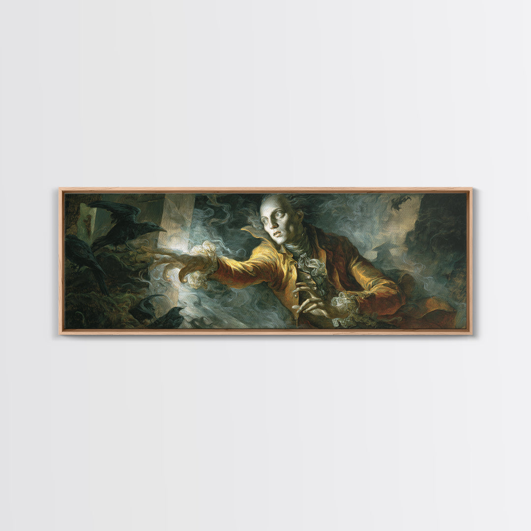 The Mirror Spirit, Visionary Gothic Art, Extra Wide Wall Art, Macabre Wall Art, Framed Canvas Print, Halloween Wall Art