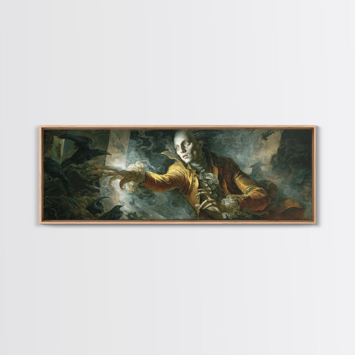The Mirror Spirit, Visionary Gothic Art, Extra Wide Wall Art, Macabre Wall Art, Framed Canvas Print, Halloween Wall Art