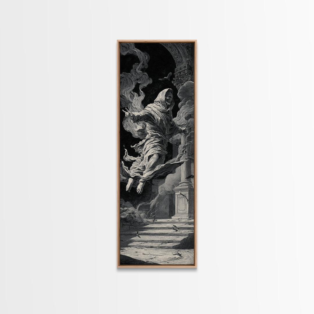 The Mirror Spirit, Architectural Etching Art, Tall Narrow Wall Art, Dark Halloween Decor, Canvas Print, Halloween Wall Art