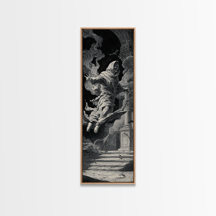 The Mirror Spirit, Architectural Etching Art, Tall Narrow Wall Art, Dark Halloween Decor, Canvas Print, Halloween Wall Art