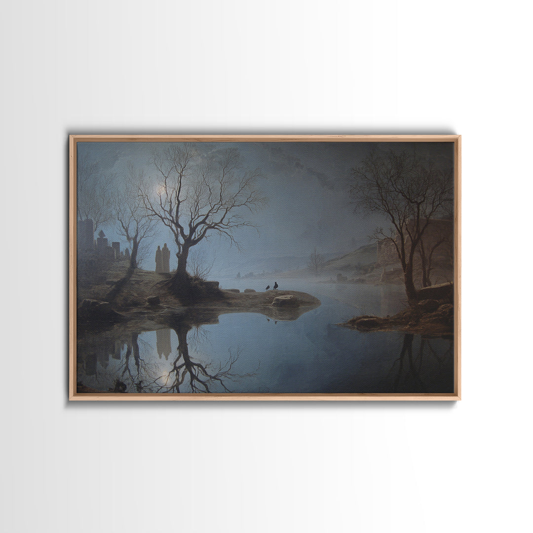 The Mirror Spirit, Romantic Gothic Landscape, Landscape Wall Art, Macabre Wall Art, Canvas Print, Halloween Wall Art