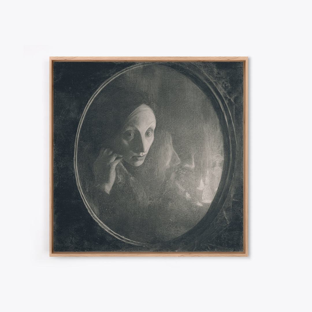 The Mirror Spirit, Symbolist Dream Art, Square Wall Art, Gothic Horror Wall Art, Framed Canvas Print, Halloween Wall Art