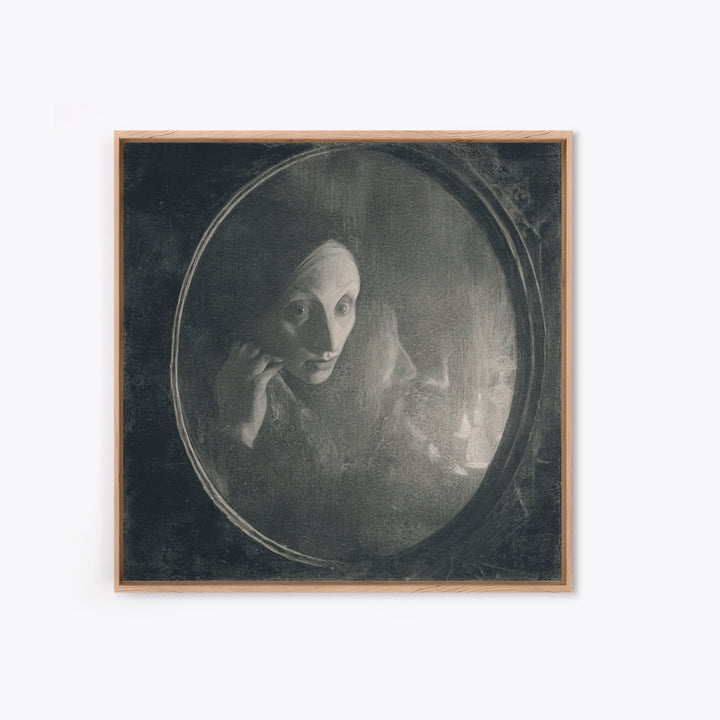 The Mirror Spirit, Symbolist Dream Art, Square Wall Art, Gothic Horror Wall Art, Framed Canvas Print, Halloween Wall Art