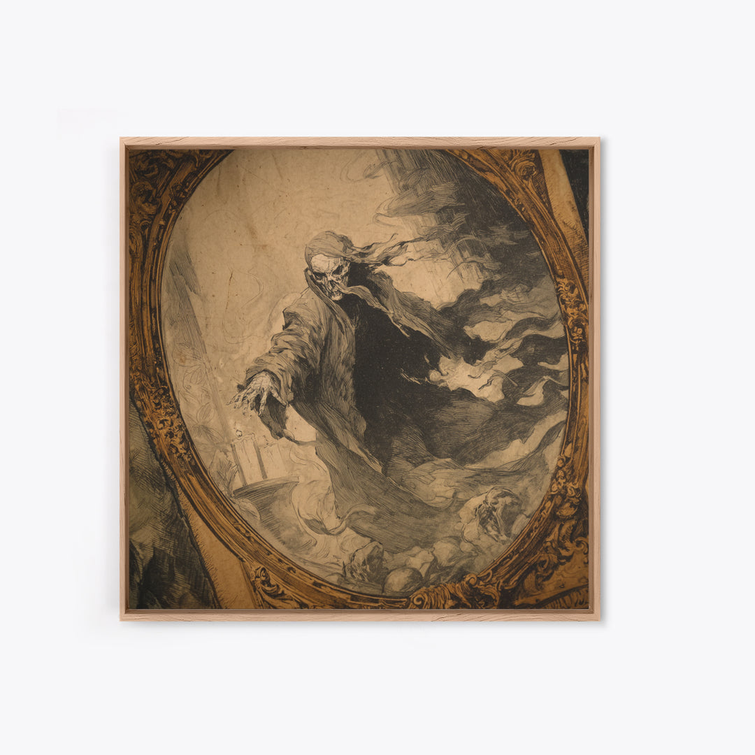 The Mirror Spirit, Decadent Gothic Art, Square Wall Art, Dark Halloween Decor, Framed Canvas Print, Halloween Wall Art