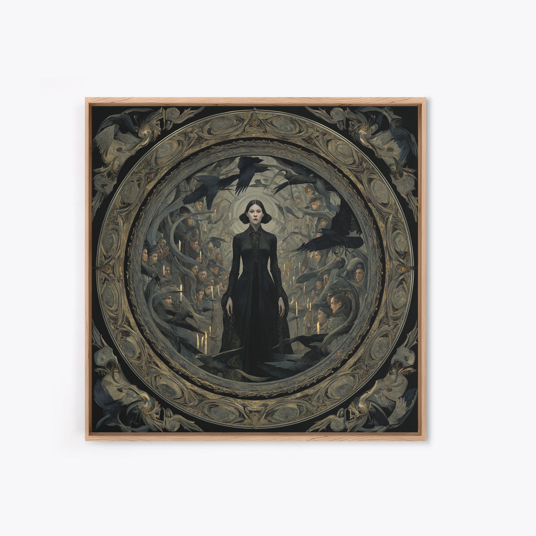The Mirror Spirit, Dark Symbolist Art, Square Wall Art, Dark Halloween Decor, Framed Canvas Print, Halloween Wall Art