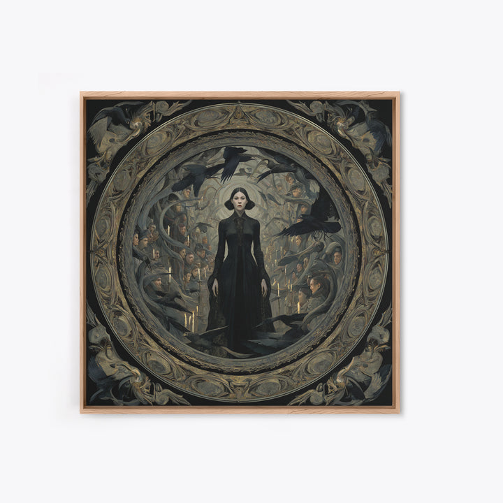 The Mirror Spirit, Dark Symbolist Art, Square Wall Art, Dark Halloween Decor, Framed Canvas Print, Halloween Wall Art