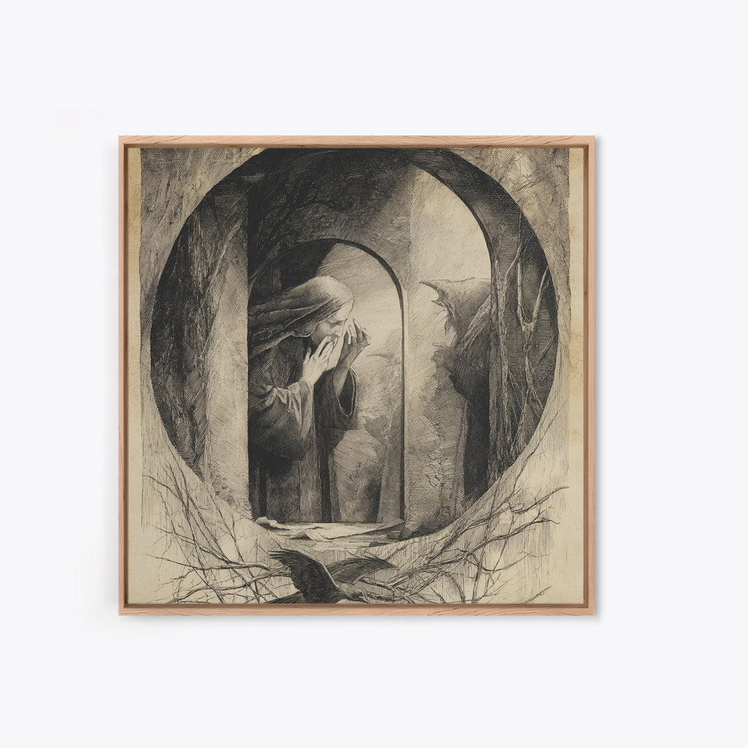 The Mirror Spirit, Expressionist Nightmare Art, Square Wall Art, Gothic Horror Wall Art, Canvas Print, Halloween Wall Art