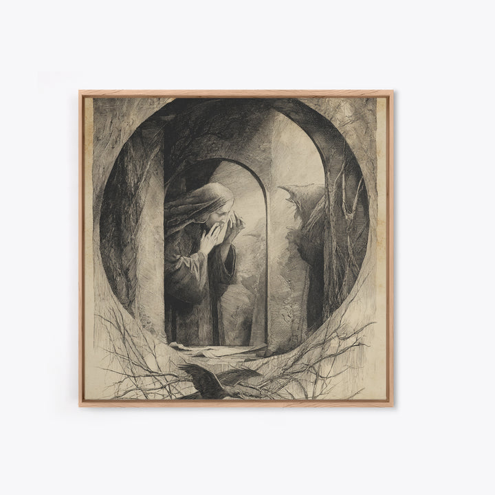The Mirror Spirit, Expressionist Nightmare Art, Square Wall Art, Gothic Horror Wall Art, Canvas Print, Halloween Wall Art